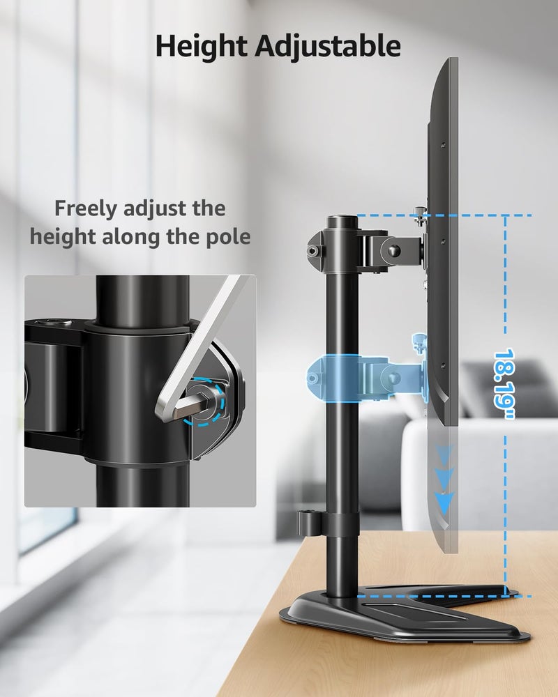 MOUNTUP Single Monitor Stands, Freestanding VESA Monitor Desk Mount fits 13'' to 32'' Computer Screen with Height Adjustable, Swivel, Tilt, Rotation, Holds up to 17.6 lbs, VESA 75x75/100x100 MU0023 - Image 4